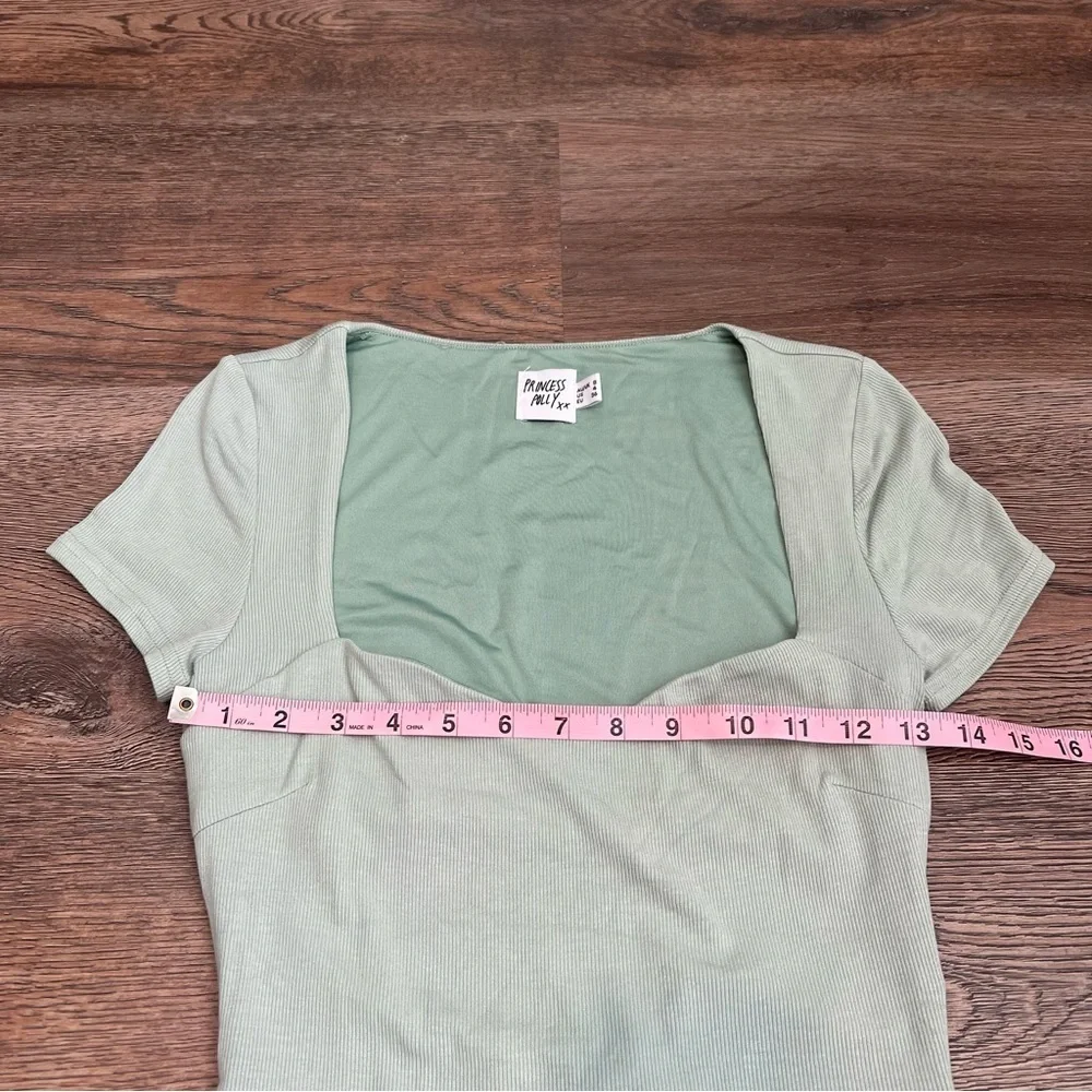 NEW Princess Polly Nolan Short Sleeve Mini Dress Green Sage Size 4 Open Back - Picture 9 of 10